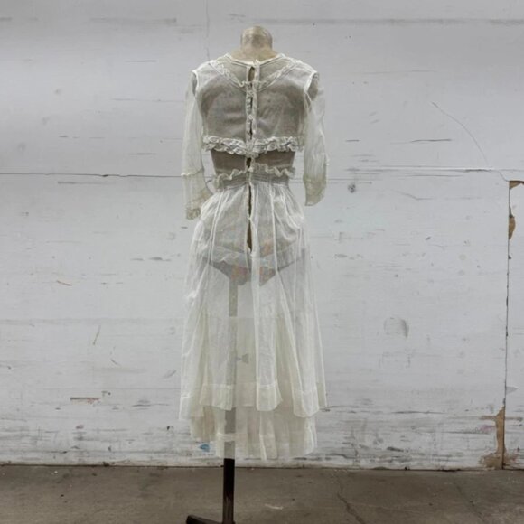 Edwardian Vtg 1910s White Lace Tulle Lingerie Dress - Picture 2 of 7